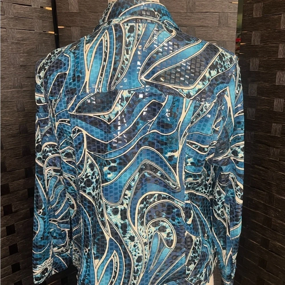 Retro Ruby Rd. Blue Abstract Pattern Blazer - Picture 2 of 4